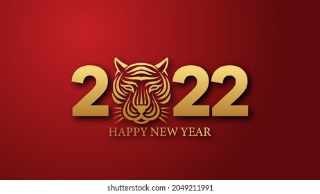 Happy new year 2022 vector. golden 2022 Text with a tiger head. Happy Chinese new year. Year of the tiger zodiac.  2022 design suitable for greetings, invitations, banners, or backgrounds.