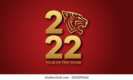 Happy new year 2022 vector with golden text and tiger head. Happy Chinese new year. Year of the tiger zodiac. 2022 design suitable for greetings, invitations, banners, or backgrounds.