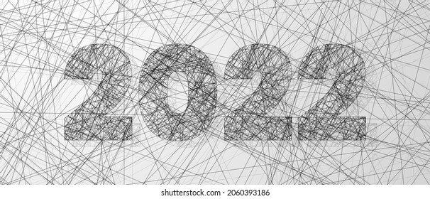 Happy new year 2022 Vector illustration with random abstract string lines on white background