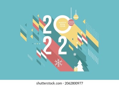 Happy New Year 2022. Vector illustration for greeting card, party invitation card, website banner, social media banner, background, cover design template, marketing material.