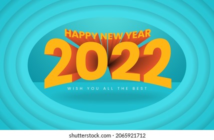 Feliz Año Nuevo 2022 ilustración vectorial con largas sombras y efecto de corte de papel en el fondo de Tosca