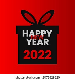 Happy New Year 2022 vector illustration in paper cut style with box and red background. Modern design