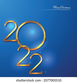 Happy New Year 2022 - Vector New Year background with gold numbers on shining background