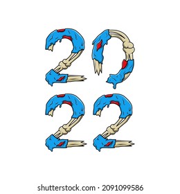 happy new year 2022 vector illustration text typography zombie design pattern