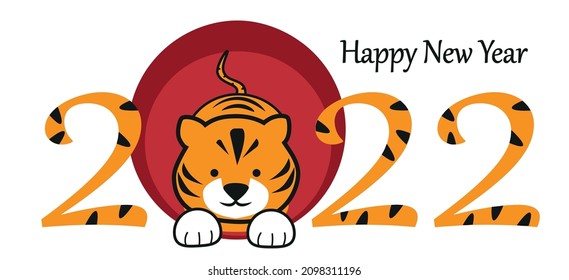 Happy New Year 2022 vector. Chinese Year of the tiger cute illustration.