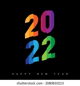 Happy New Year. 2022 vision. Design template with colorful inscription "2022" for celebration and seasonal decoration. Image for calendar, greeting card, banner, diary cover. Bright image on black.