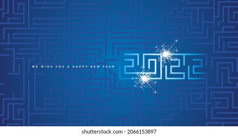 Happy New Year 2022 white cyberspace abstract high technology sparkle firework new year 2022 typography blue background