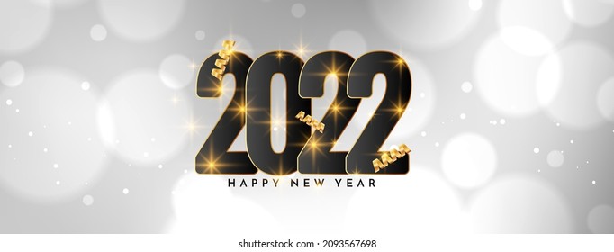 Happy new year 2022 white bokeh banner design vector