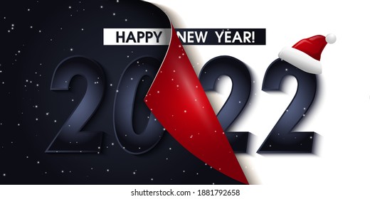 Happy New Year 2022 Winter Holiday Greeting Card Design Template. End Of 2021 And Beginning Of 2022. The Concept Of The Beginning Of The New Year. Vector Illustration