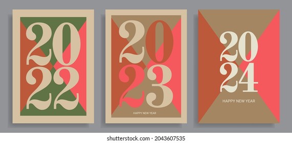 Happy new year 2022. Winter holidays greeting cards with figures. Modern design template for postcards, invitations, posters, banners. Vector illustration. EPS 10