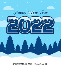 Happy new year 2022 winter christmas landscape poster artwork  vector illustration