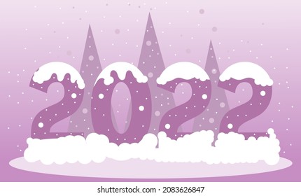 Happy new year 2022 Winter at night in seasonal with snow white 