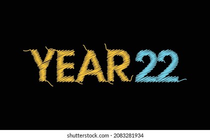 Happy New Year 2022 Wishing Celebration Sewing Thread Script Text Lettering Celebrate Festival Premium Modern Minimal Alphabet Numeric Letters Editable Vector File