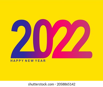 Happy new year 2022 in yellow background. Typography of 2022 with blue, purple, and pink. Simple trendy vector illustration for company, calendar, poster, card, brochure, cover, book. Colorful vector.
