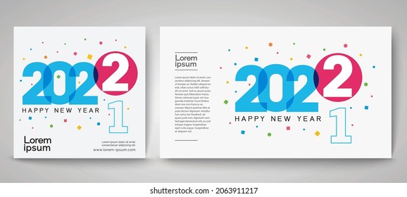 Happy New Year 2022concept. Templates with typography logo 2022 and Colorful Confetti for celebration, Colorful trendy template for branding, banner, cover, card, social media, Vector EPS.10