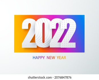 Happy new year 2022cover Paper art cover design.. Happy new year 2022 text design vector. Creative 2021 logo design. Concept holiday card, poster, banner. Modern vector art