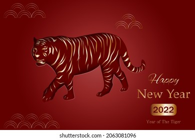 Happy New Year 2022.Year of the Tiger.Christmas poster,banner,gift card.