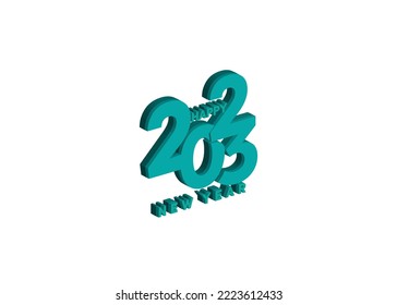 Happy New Year 2023 3D text design. Cover of business diary for 2023 with wishes. Brochure design template, card, banner. Vector illustration. Isolated on white background.