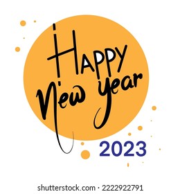 Happy New Year 2023. Abstract Hand drawn creative calligraphy vector logo design. 2023 New year Logo