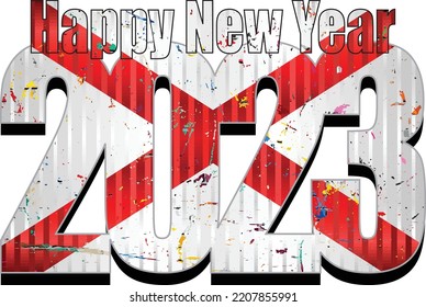 Happy New Year 2023 with Alabama flag inside - Illustration