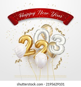 Feliz año nuevo 2023. fondo de números de globo realistas.