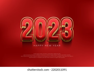 Happy new year 2023 background, elegant 3d red numbers.