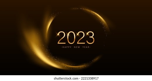 happy new year 2023 background design with elegant golden bokeh light