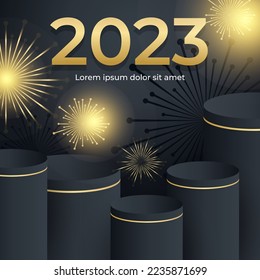 Happy new year 2023 background with 3D gold number
