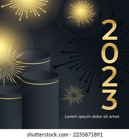 Happy new year 2023 background with 3D gold number