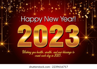 Happy new year 2023 background with shiny luxury gold numbers, New year celebration with fireworks