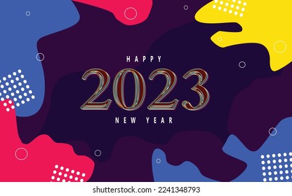 Happy New Year 2023 background design with a bright color palette but still soft to the eye. New year party vector illustration.