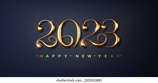 Happy new year 2023 banner. Golden Vector luxury text 2023 Happy new year. Gold Festive Numbers Design