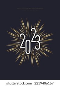 Happy New Year 2023 banner design, used in poster and print ads for new year, with glitter gold fireworks, Vector and illustration