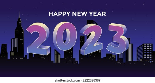 Happy new year 2023 banner logo designs with futuristic modern style 