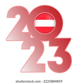Happy New Year 2023 banner with Austria flag inside. Vector illustration.