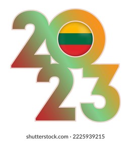 Happy New Year 2023 banner with Lithuania flag inside. Vector illustration.