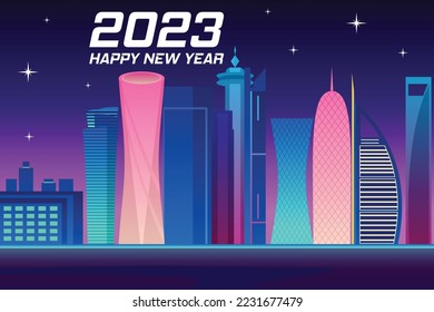 Happy new year 2023 banner logo designs with futuristic modern illustration