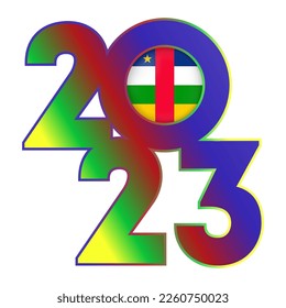 Happy New Year 2023 banner with Central African Republic flag inside. Vector illustration.