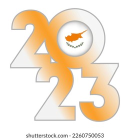 Happy New Year 2023 banner with Cyprus flag inside. Vector illustration.