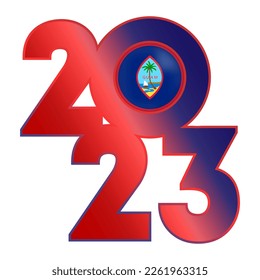 Happy New Year 2023 banner with Guam flag inside. Vector illustration.
