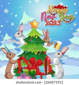 Happy New Year 2023 Banner in Christmas theme illustration