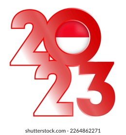 Happy New Year 2023 banner with Monaco flag inside. Vector illustration.