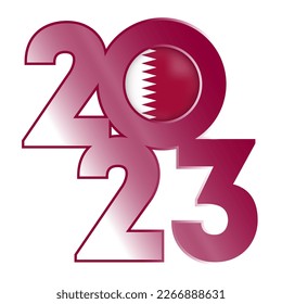 Happy New Year 2023 banner with Qatar flag inside. Vector illustration.