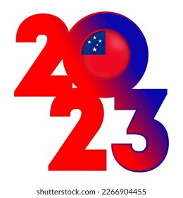 Happy New Year 2023 banner with Samoa flag inside. Vector illustration.