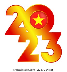 Happy New Year 2023 banner with Vietnam flag inside. Vector illustration.
