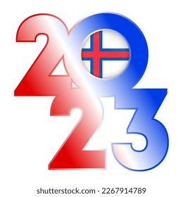 Happy New Year 2023 banner with Faroe Islands flag inside. Vector illustration.