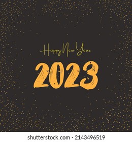 Happy new year 2023, Black and Gold numerals designed with stars and sparkles