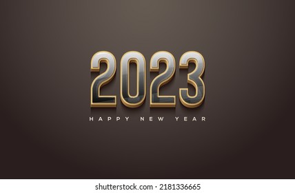 Happy new year 2023 with black numbers wrapped in luxury gold