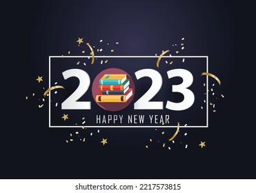 happy new year 2023. 2023 with books icon 