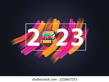 happy new year 2023. 2023 with books icon 